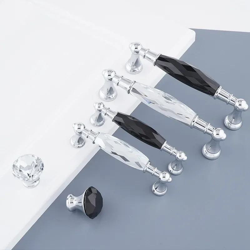 96/128mm Zinc Alloy Drawer  Silvery Long Crystal Handle Dresser Wardrobe Handles for Cabinet Kitchen Pull Cupboard Knob