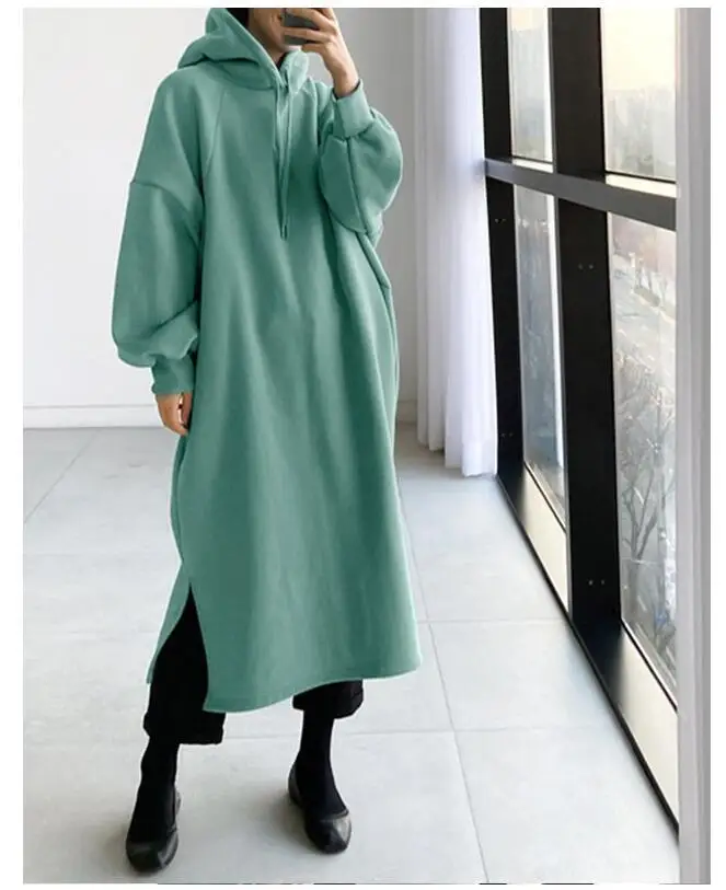 2025 Women's Casual Hooded Sweatshirts Dress Solid Long Sleeve