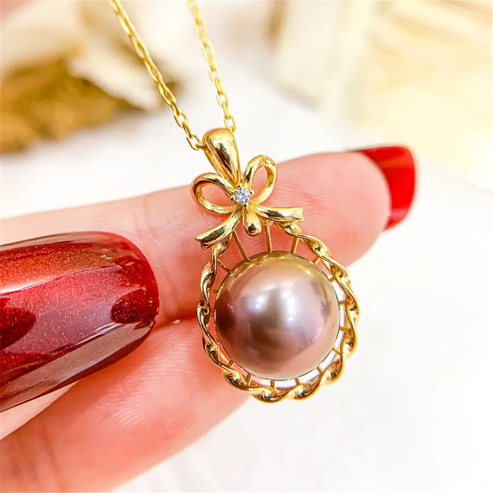 

DIY Pearl Accessories S925 Sterling Silver Pendant Empty Holder K Gold Jade Necklace Pendant with 11-13mm Beads