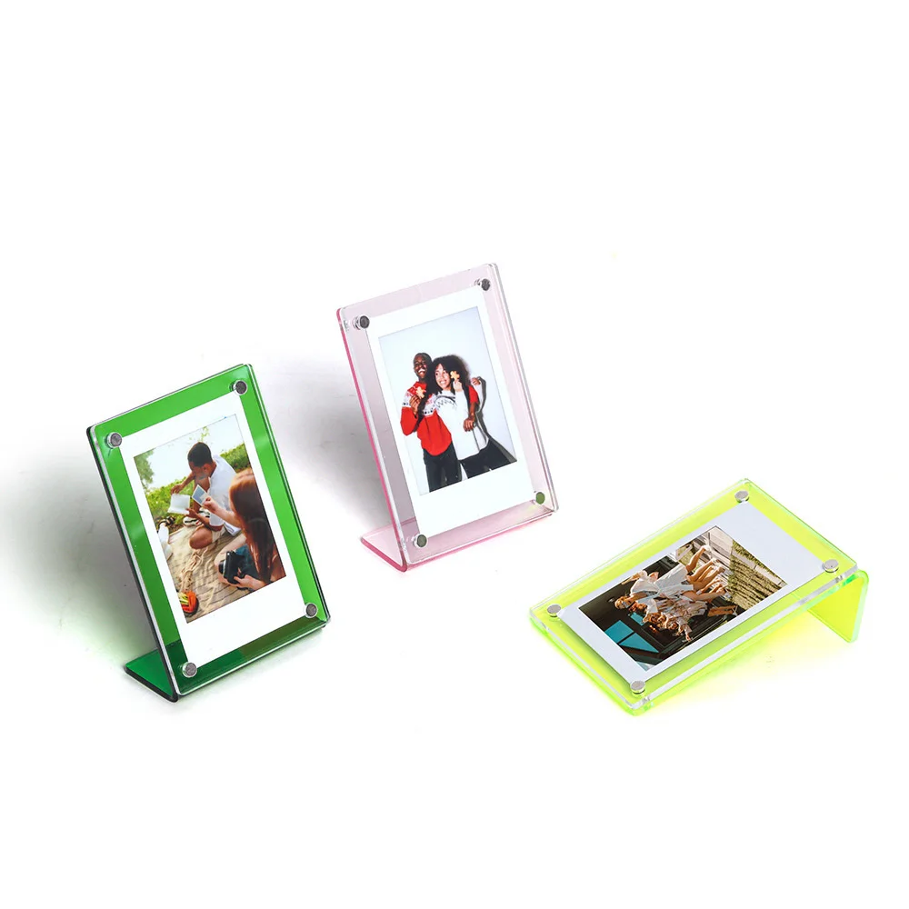 Transparente L-Shaped Photo Frame, Vertical Photo Frame, Adequado para Ins, Ímã, Acrílico, Swing Table, Mesa Colorida, Novo, 3