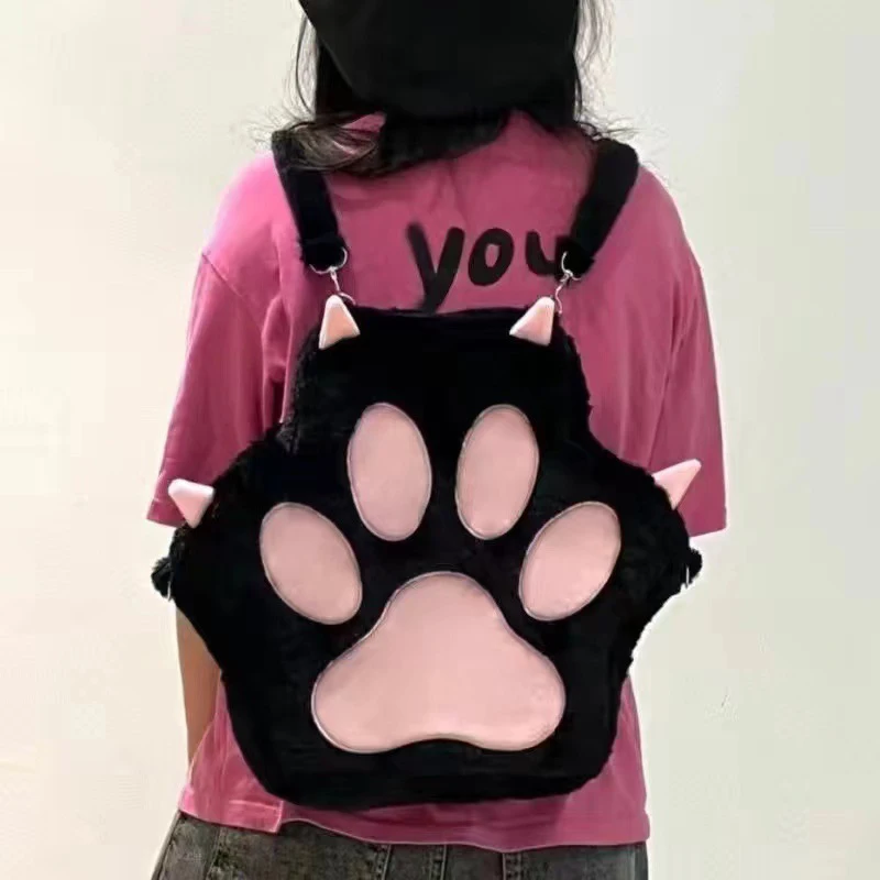 Schattige Kat Klauw Rugzak Pluche Crossbody Veelzijdige Japanse Meisje Cartoon Rugzak Kawaii Pluizige Opslag Schouder Schooltassen Cadeau