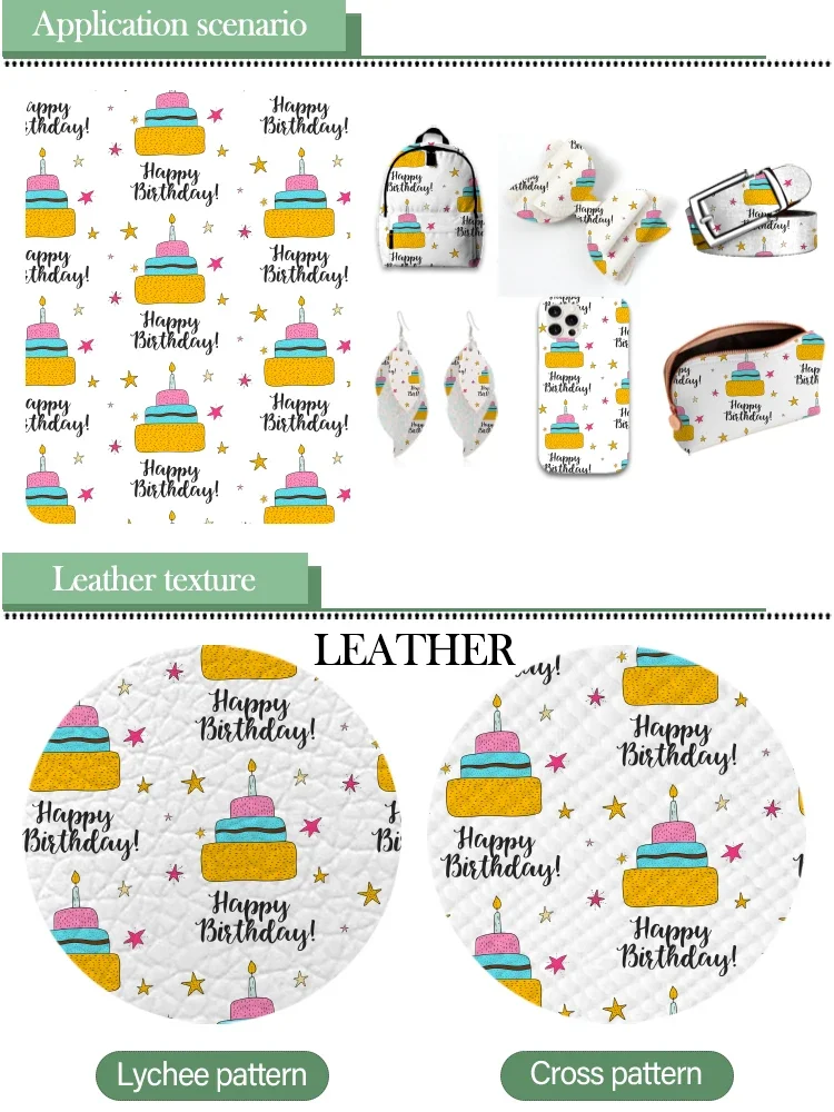 30*22cm 인조 가죽 해피 버스데이 케이크 프린트 패턴 비닐 크로스 그레인 DIY 헤어 보우 주얼리 귀걸이 공예 제작용