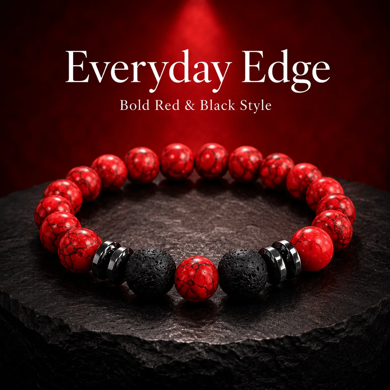 Elegant Red & Black Beaded Bracelet with Matte Finish—A Perfect Gift Choice