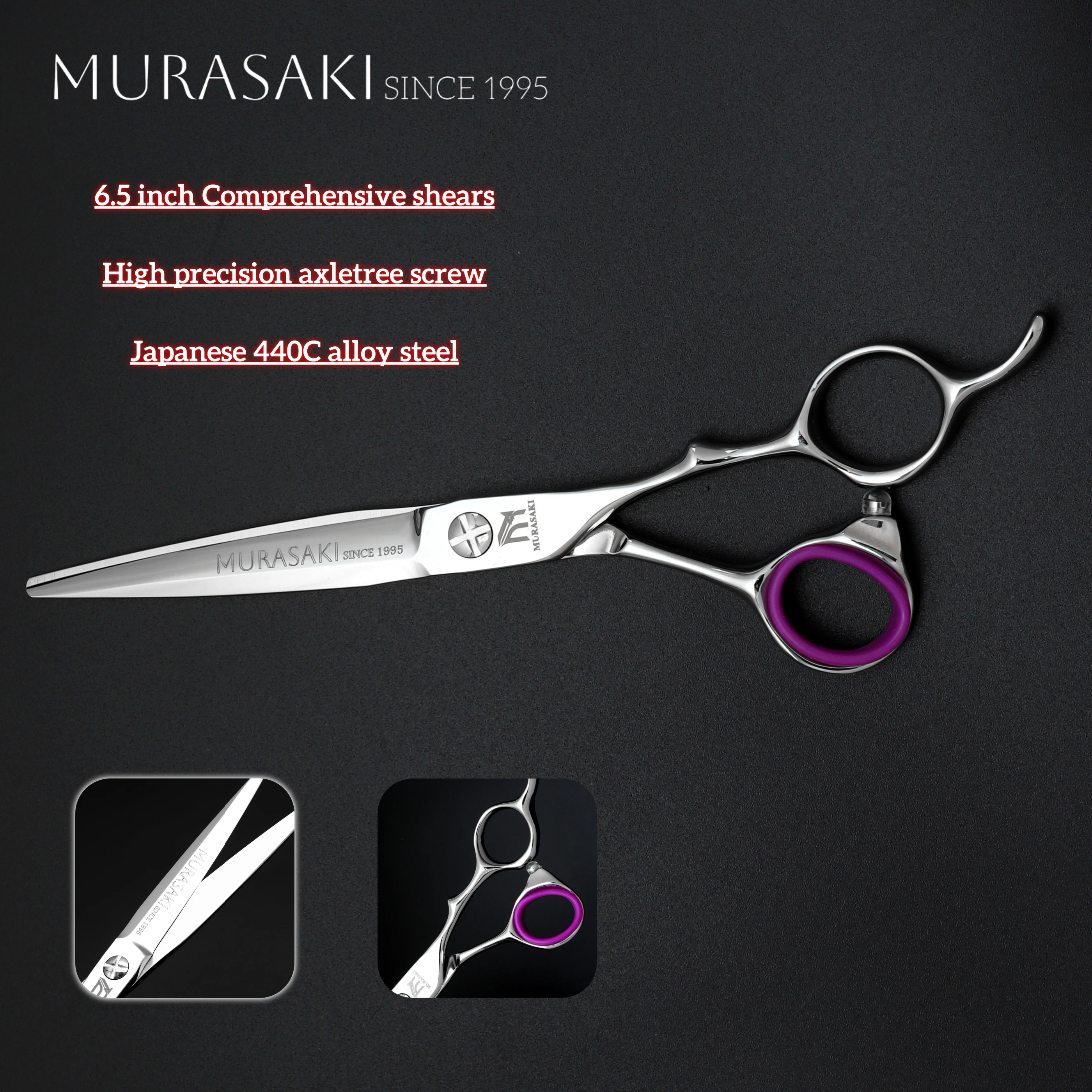 MURASAKI 6 Zoll professionelle Friseurschere, japanisches Friseurzubehör aus 440C-Stahl, extrem feine Effilierschere – Detail 11
