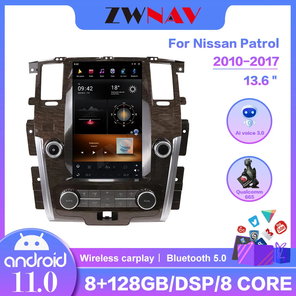 128GB 안드로이드 테슬라 스타일 수직 스크린 자동차 라디오 GPS 네비게이션, 닛산 패트롤 Y62 자동차 멀티미디어 플레이어 헤드 유닛 카플레이