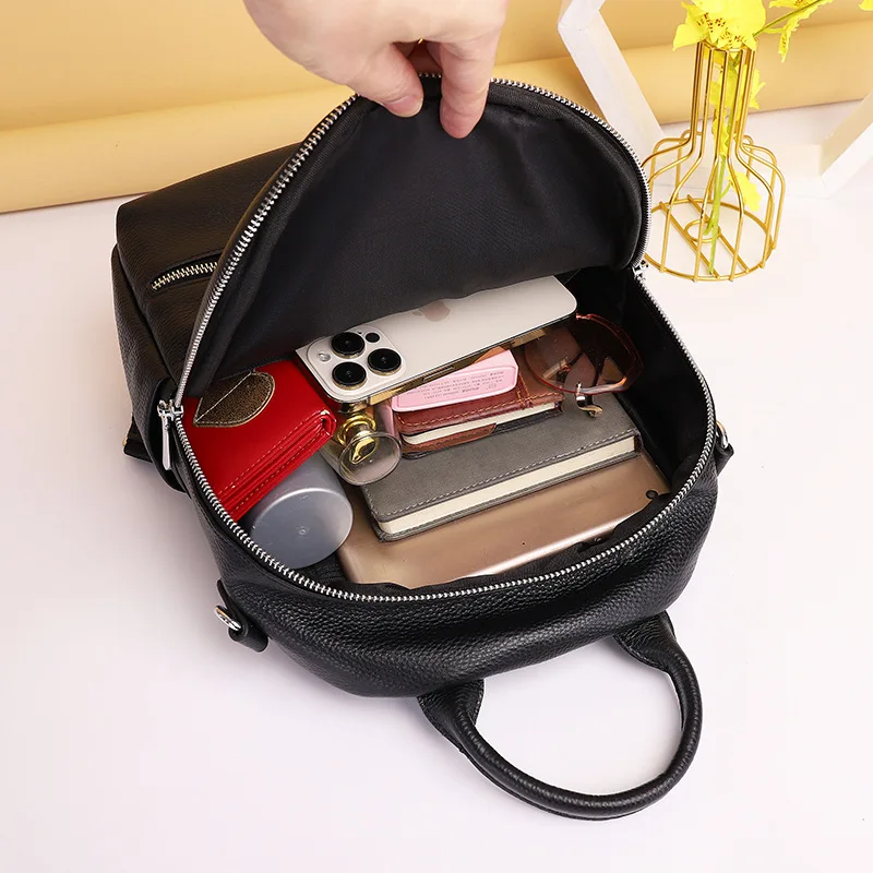 Trendy genuine leather women's backpack fashion cowhide travel backpack multifunction shoulder bag casual student school bag