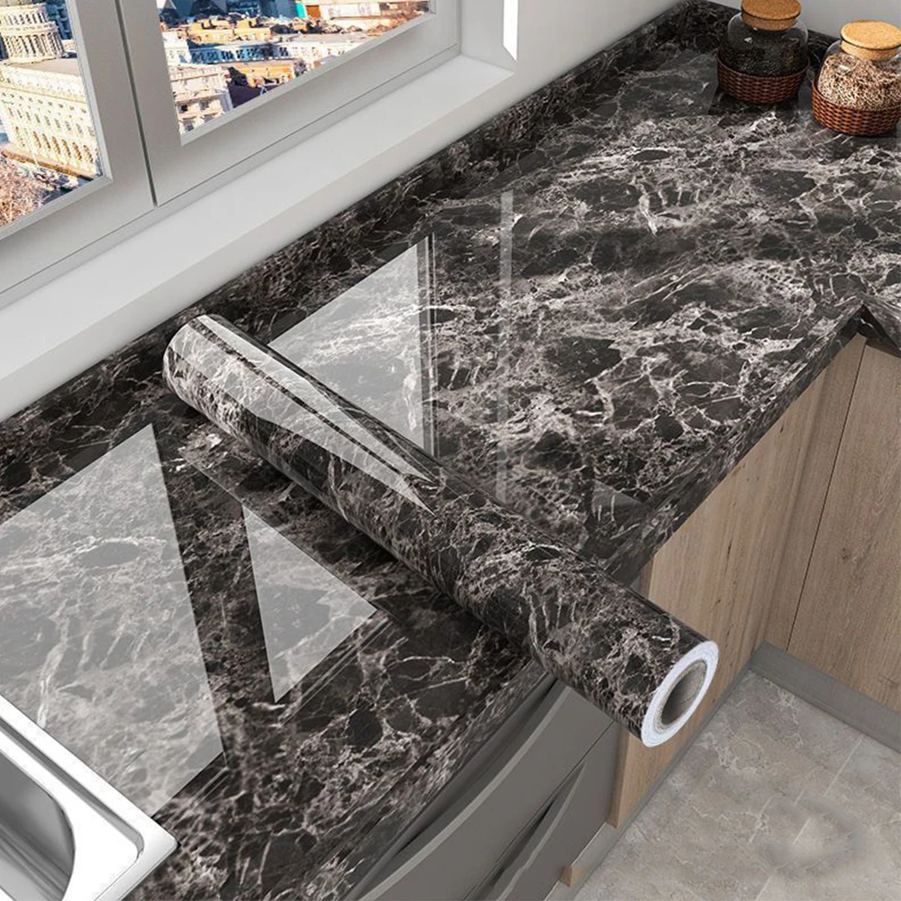 Marble Kitchen Oil-Proof Film Stove Waterproof Moisture-Proof Self-Adhesive Wallpaper Countertop Cabinet Renovation Tile Sticker 2