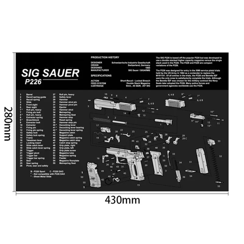 Gun Cleaning Mat Rubber Parts Instructions Mouse Pad For AR15 AK47 Remington 870 GLOCK CZ-75 Punisher P220 P320 M92 1911