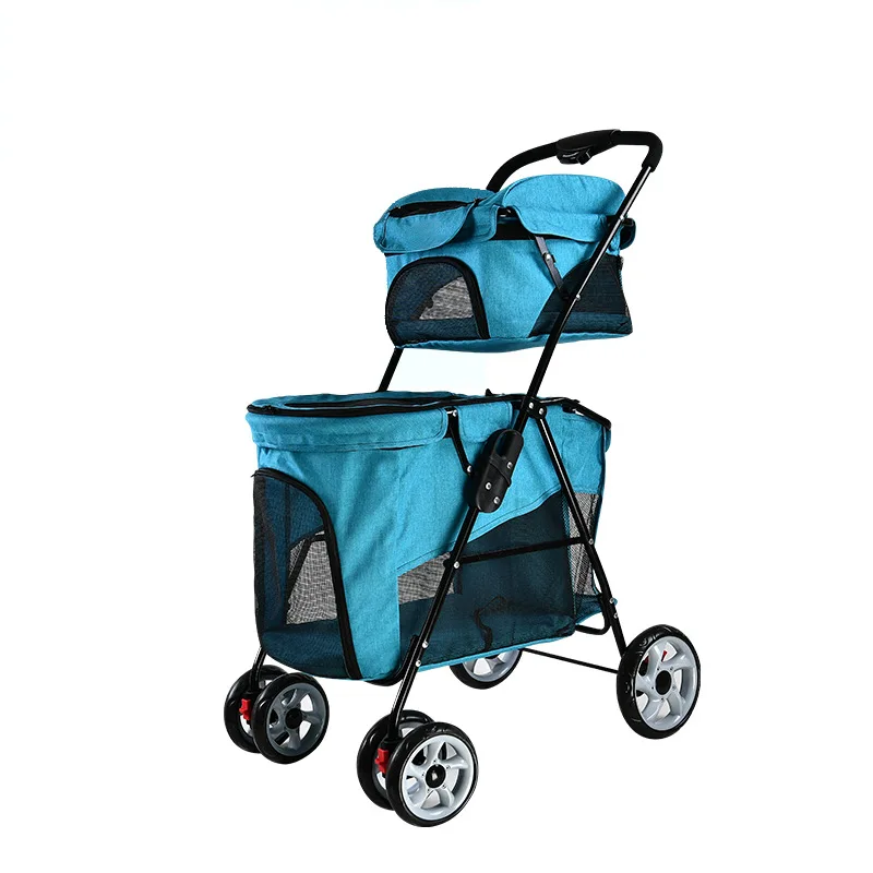 

Four-wheel detachable portable folding cart for cats and dogs with separated bags and pets.