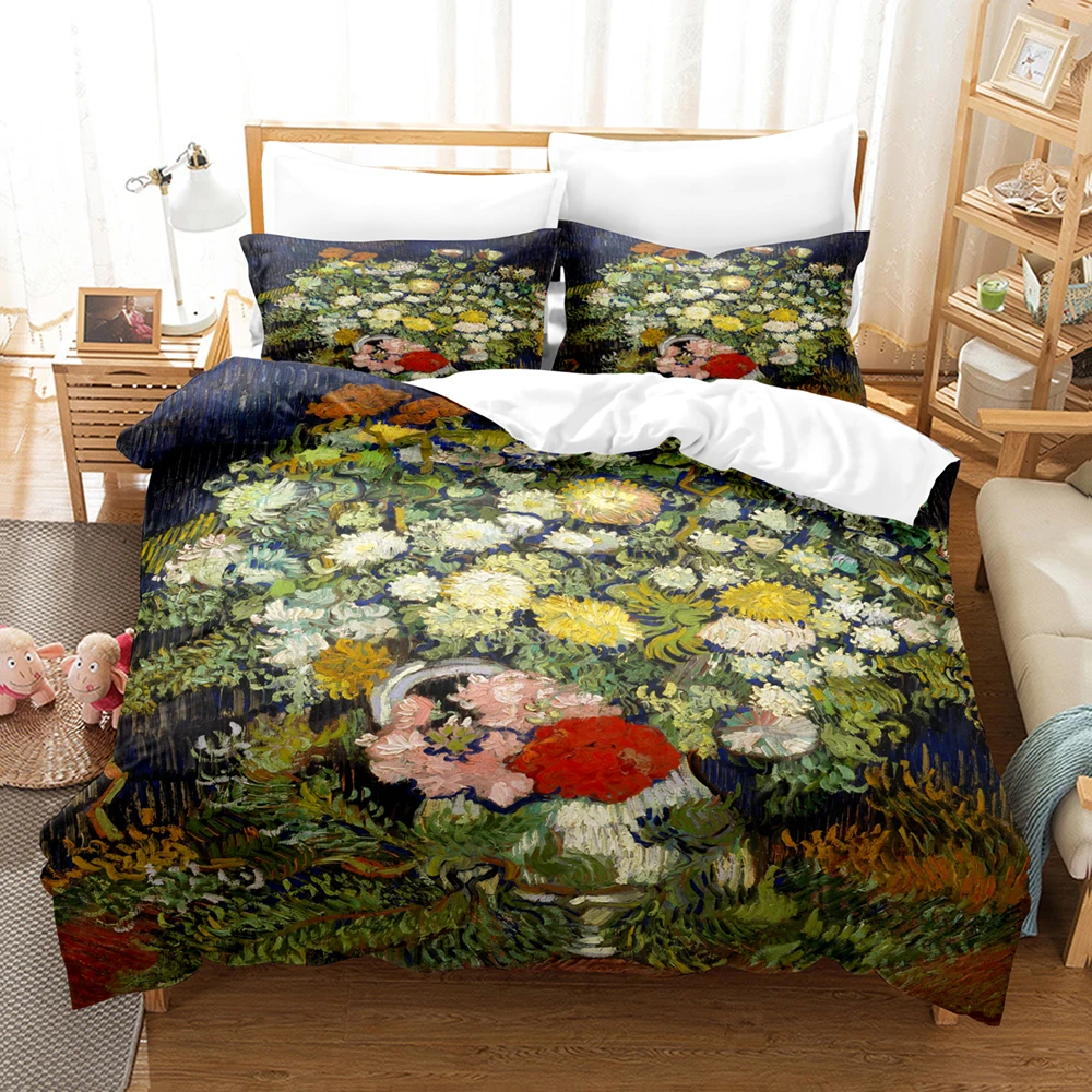 top Bedding Sets Van Gogh Oil Painting Bedding Set Queen King Size Bedroom Decor Quilt Cover And Pillowcase 2/3 Pcs Home Textile fitted sheet