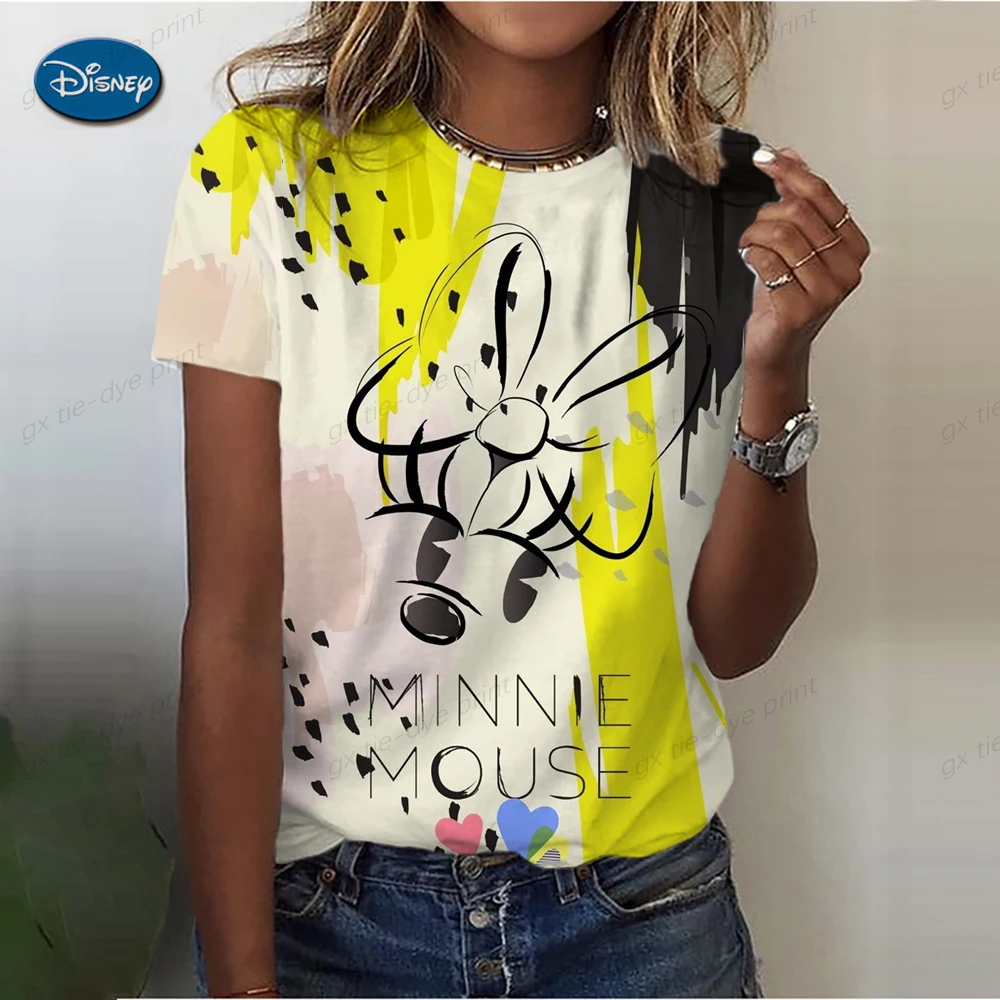 

Women's T Shirt Femal Disney Minnie Mickey Mouse Print Tops 2023 Fashion Casual T-shirts Oversized 90s Harajuku Clothing Girl