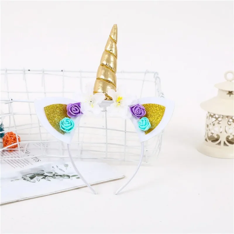 Kids Princess Headband Glitter Ears Hairband Rainbow Horn Headwear Christmas Party Hair Accessories Birthday Gift DIY1pc