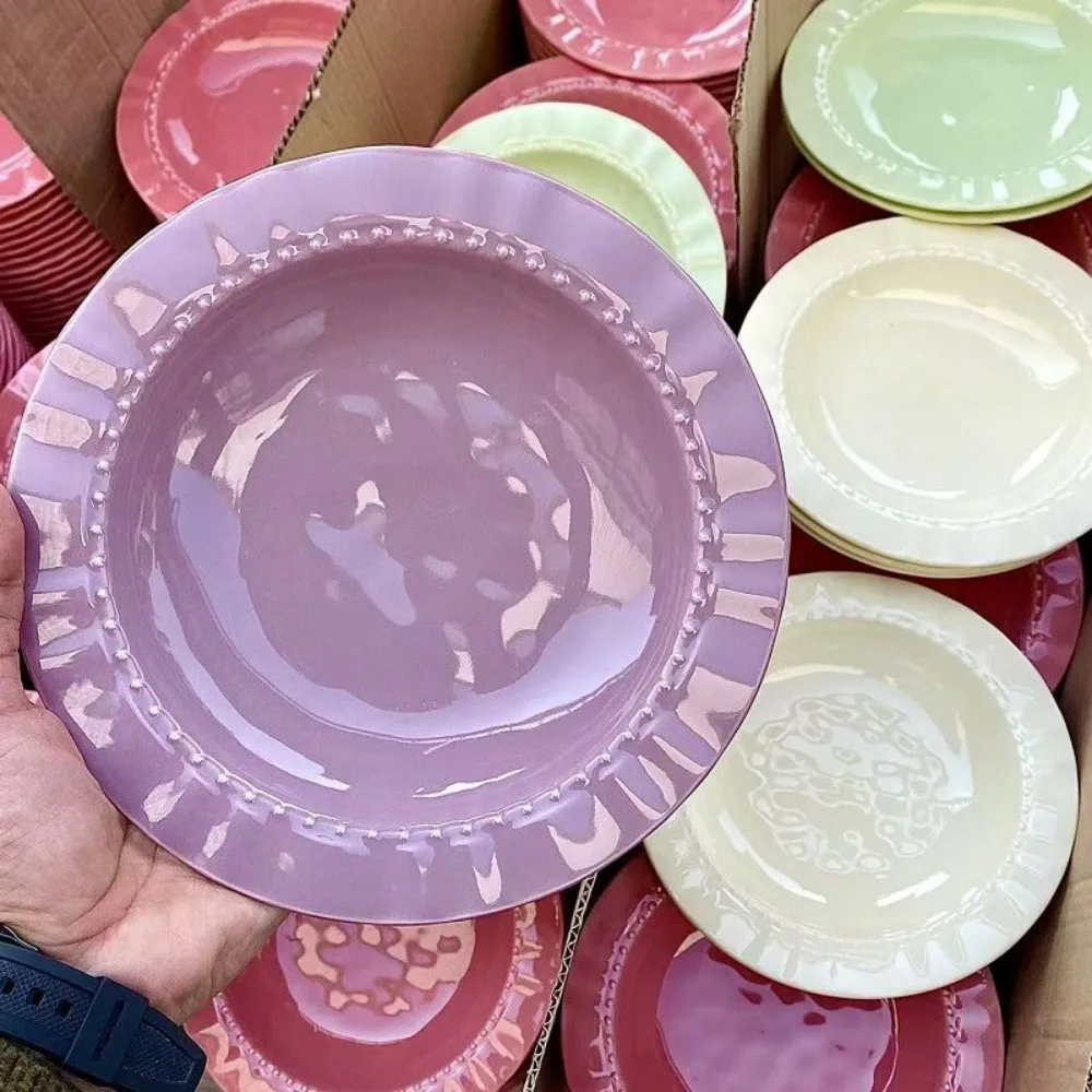 Irregular Skirt Plate, Ceramic Underglaze Color Foreign Style Family Pasta Plate Main Dish Large Capacity Unique Plates 2