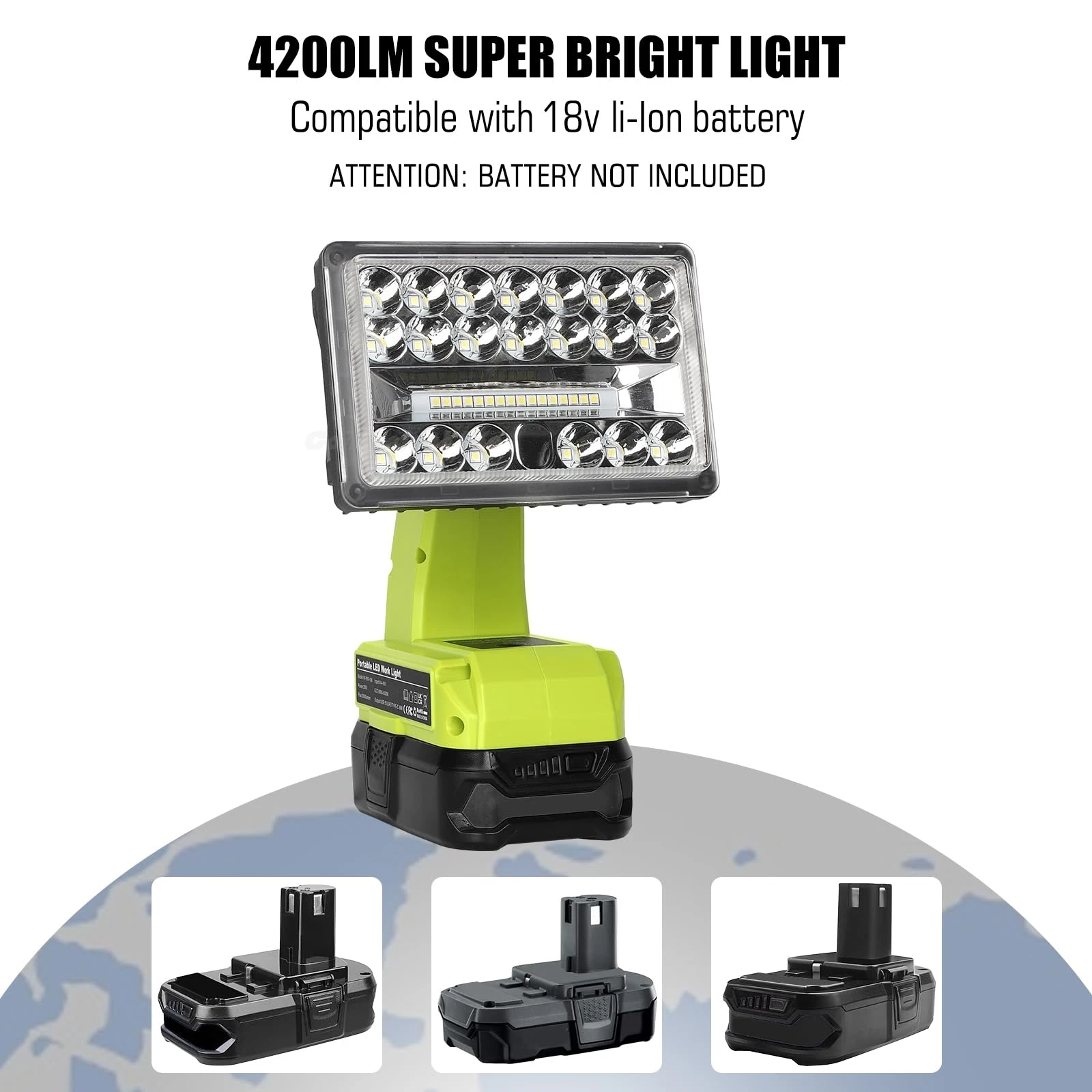 2000LM Floodlight Spotlight Compatible with Ryobi 18V ONE+ Battery 36 LEDs 110°