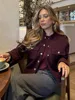 Elegant Women's Burgundy Cropped Jacket Female Stand Collar Single Breasted Full Sleeve Pocket Coat 2024 Autumn Lady Outwear New 2