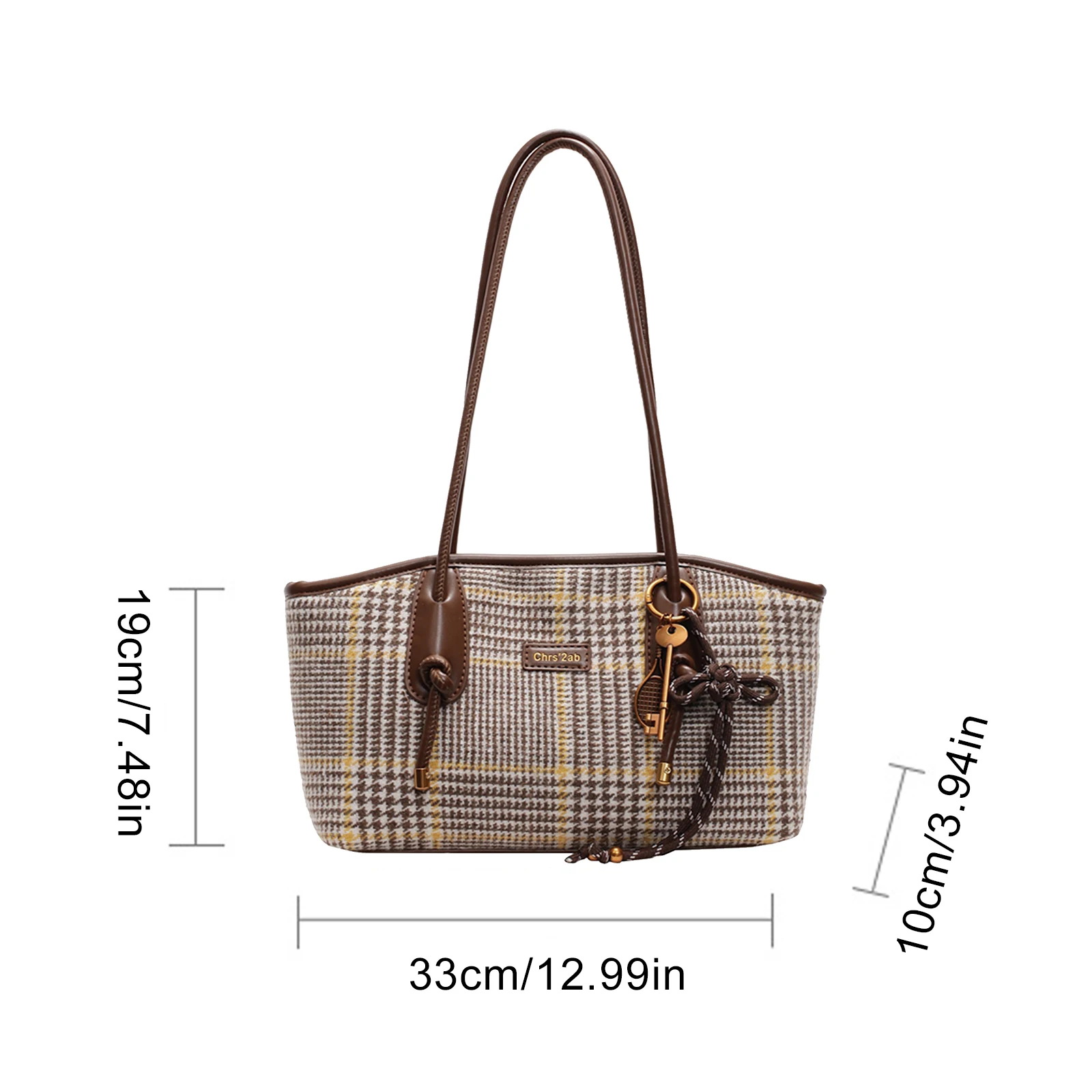 Women Woolen Shoulder Bag Large Handbag Trendy Underarm Bag with Pendant for Work Shopping Travel Daily