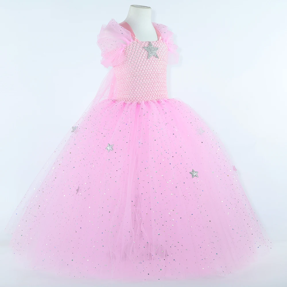 Wicked Glinda The Good Witch Costume Kids Glitter Pink Glenda Tutu Dress for Girls Halloween Birthday Party Princess Dress Up