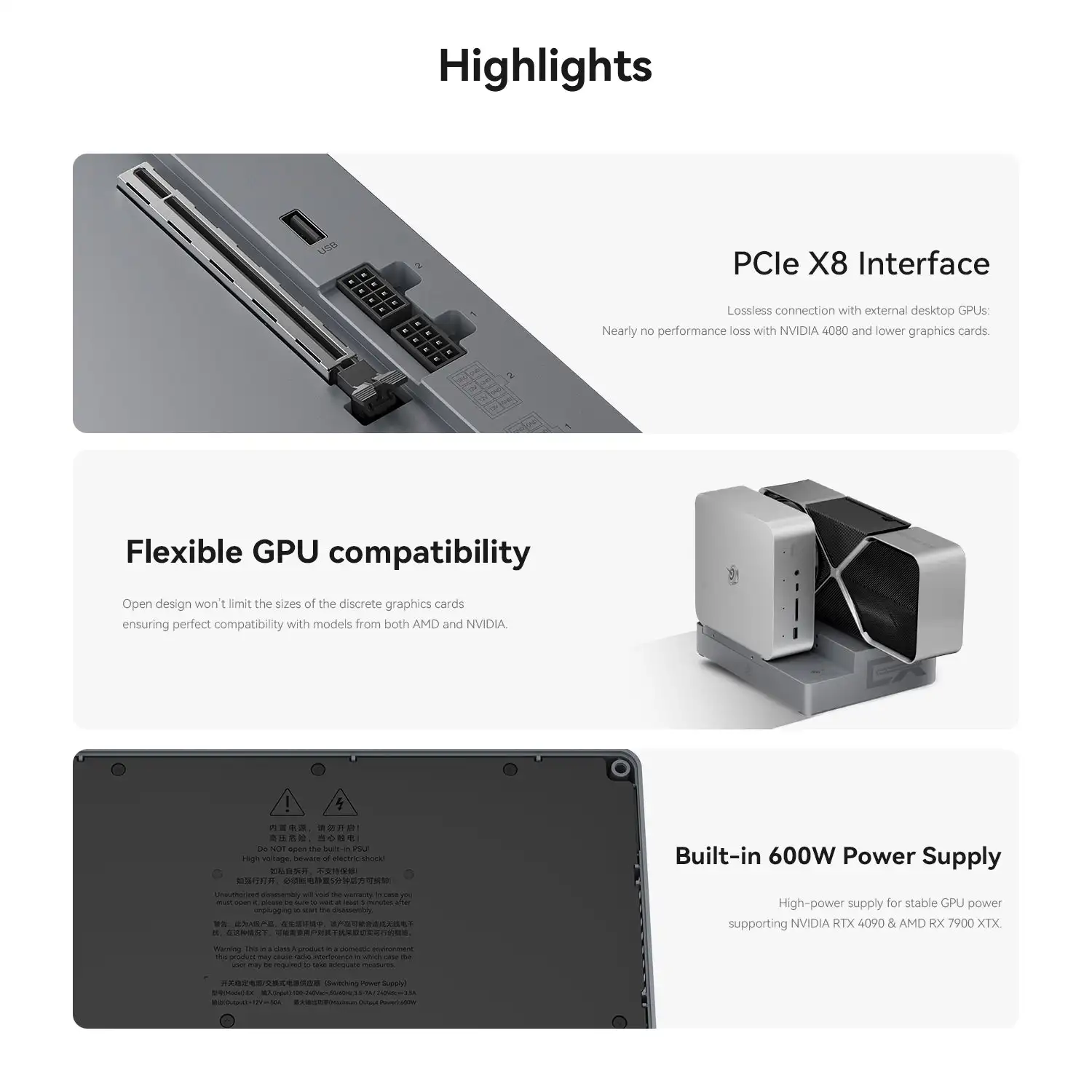 Beelink External GPU Docking Station PCIe×16 Slot Built-in 600W PSU/SSD/Wi-Fi Module Only for GTi14 155H/185H/GTi12 2