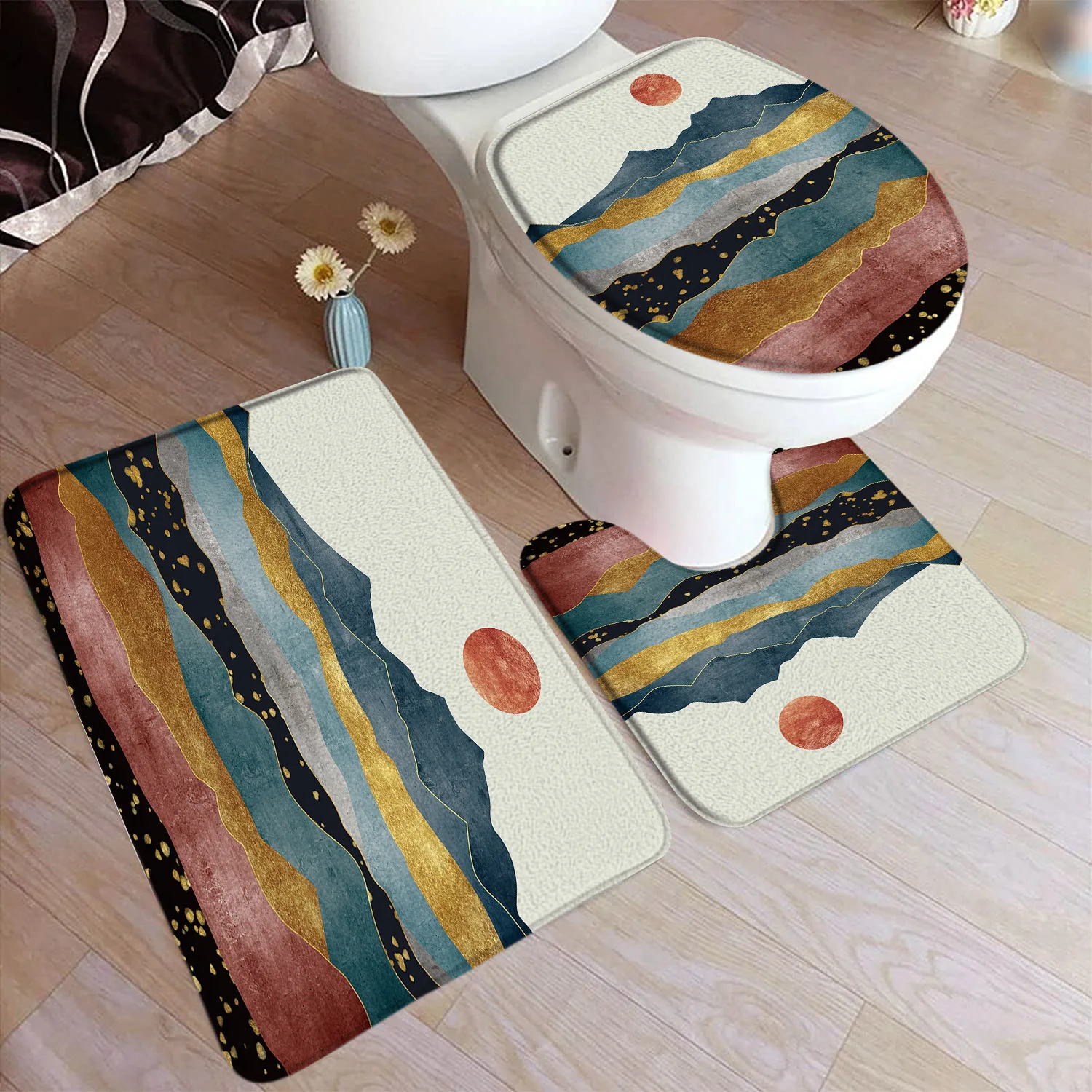 

Абстракционный пейзаж, набор ковриков для ванной, современный креативный домашний декор для ванной комнаты, Мягкий Нескользящий напольный ковер, ковры для душа, крышка для туалета