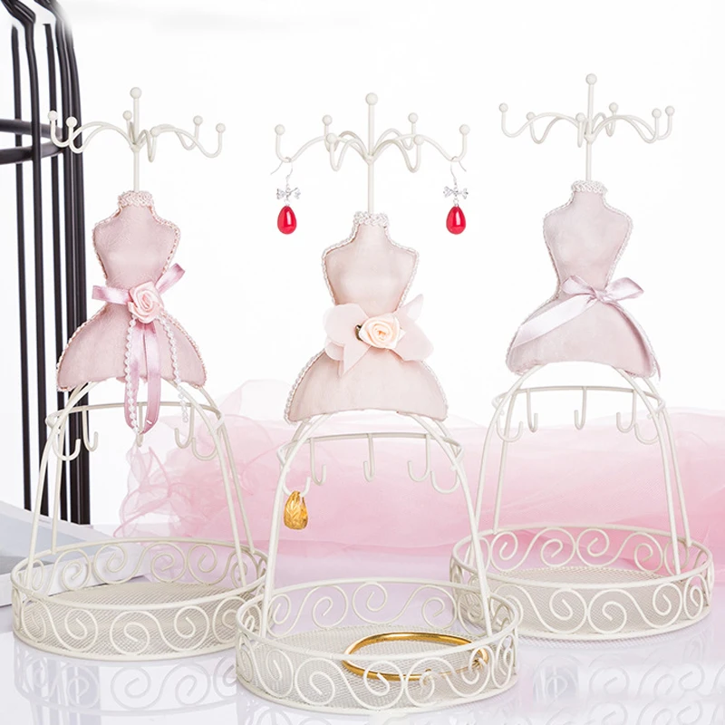 Elegant Princess Style Iron Art Jewelry Stand Holder Earrings Necklace Display Organizer Evening Gown Jewelry Display Rack