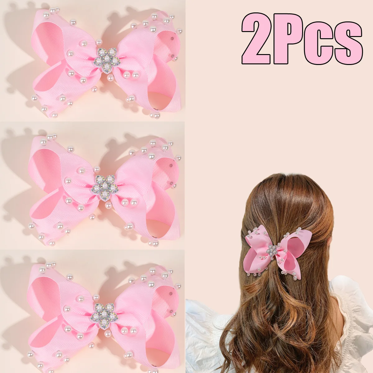 Sal & Pimenta Girls Big Hair Bow on Clip - Sprinkles Blue & Pink Floral