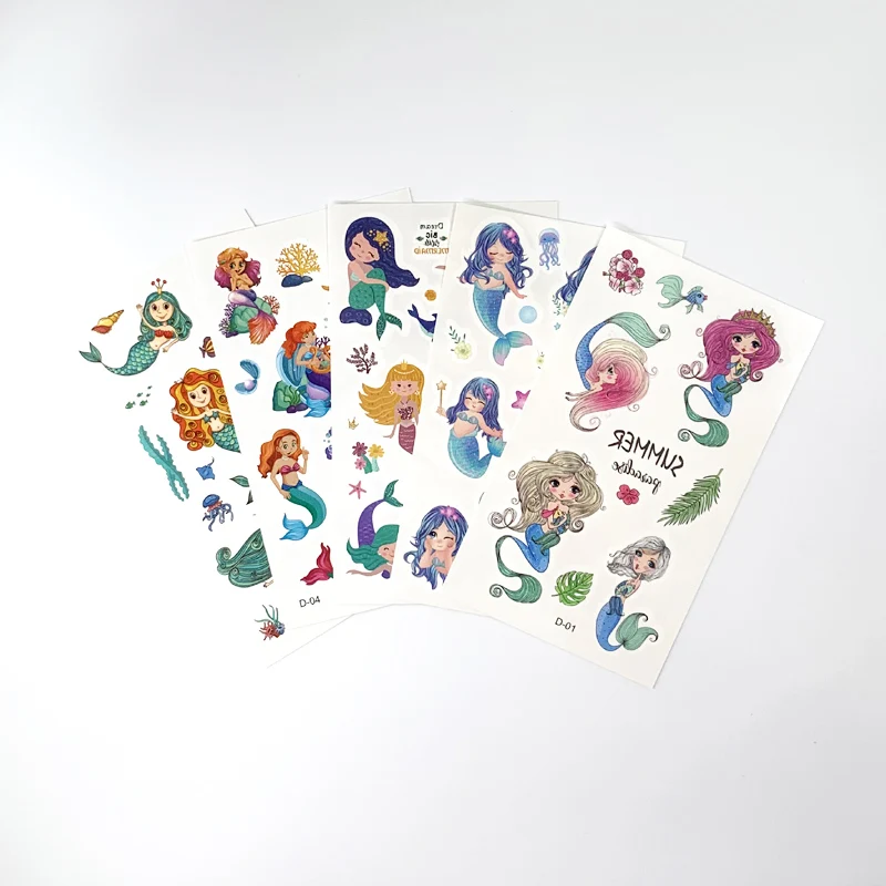 10 Sheets/Set Kinderen Cartoon Mermaid Tattoo Stickers Waterdicht Leuke Grappige Eenmalige Valse Tattoo Voor Kinderen meisjes Gift