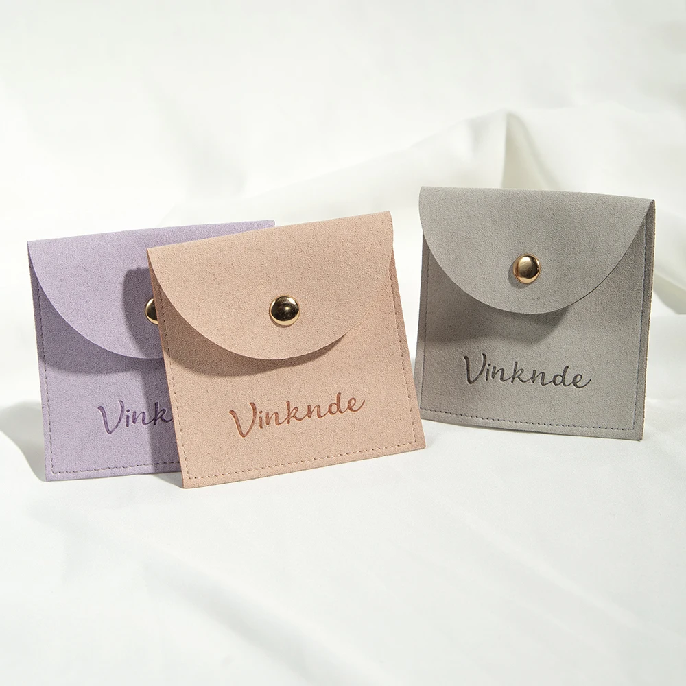 50/100pcs Custom Logo Microfiber Snap Button Jewelry Bag Ring Earrings Wedding Gift Packaging Wholesale Christmas Present Pouch