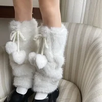 Plush Pom Pom Faux Rabbit Fur Leg Warmers White Ball Winter Warm Thickened Plush Leggings Socks Y2k Boots Cover Socks