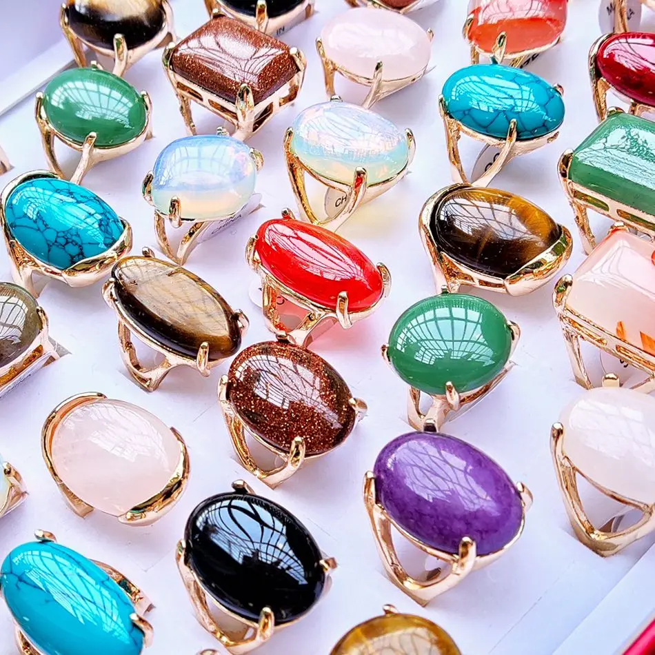 Großhandel: 30 Stück Ringe in verschiedenen Formen, versilbert, bunte Muschelringe, extravagante Ringe mit großen Steinen, Modeschmuck – Detail 8