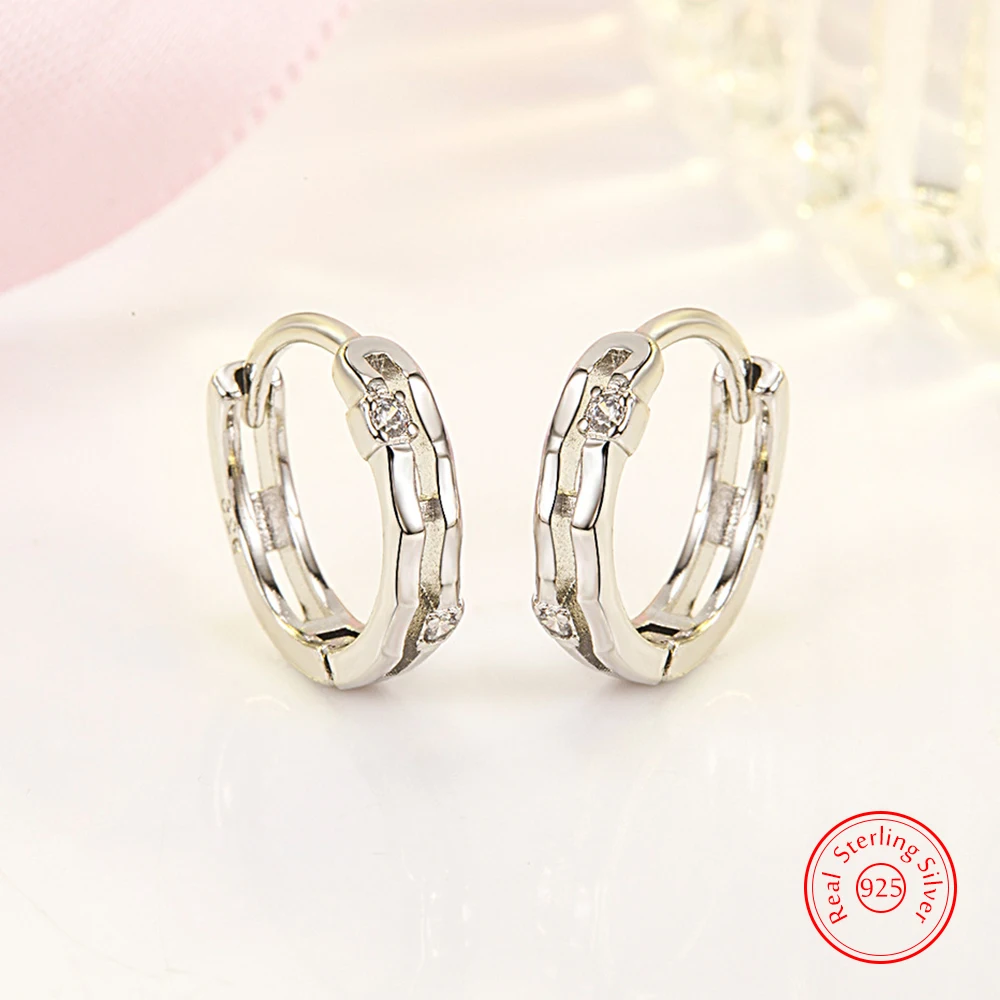 Real 925 Sterling Silver Crystal Jewelry Hollow Round Hoop Earrings For Woman New Fashion XY0164