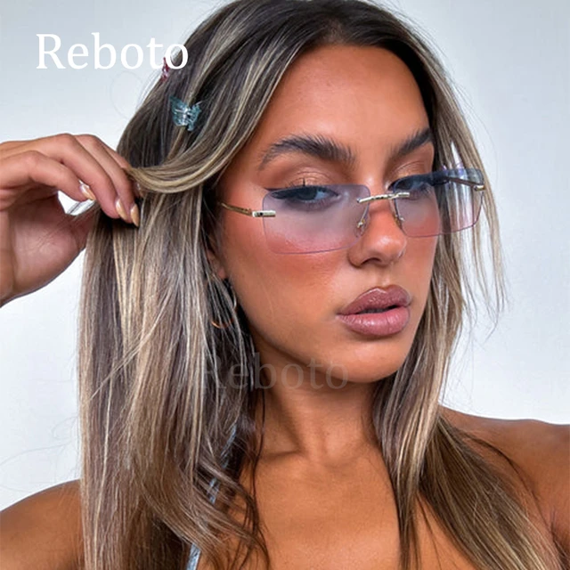 4 Pairs Rimless Rectangle Sunglasses Frameless Square Glasses Vintage Transparent Eyewear for Women Men