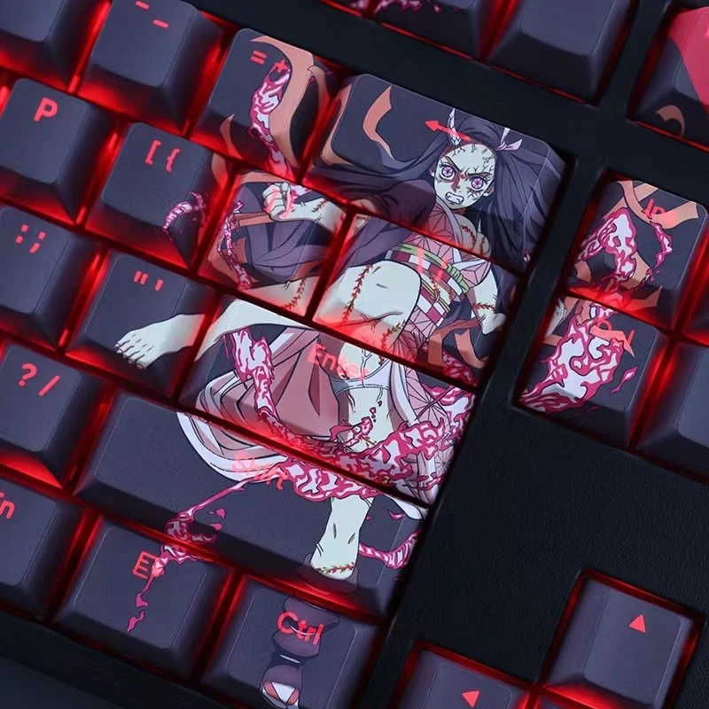 Kamado Nezuko Anime Keycap Pbt Dye Sub Retroiluminado Desenhos Animados Anime Gaming Key Caps para Ansi 61 87 104 108 Chaves Set - Imagem 5