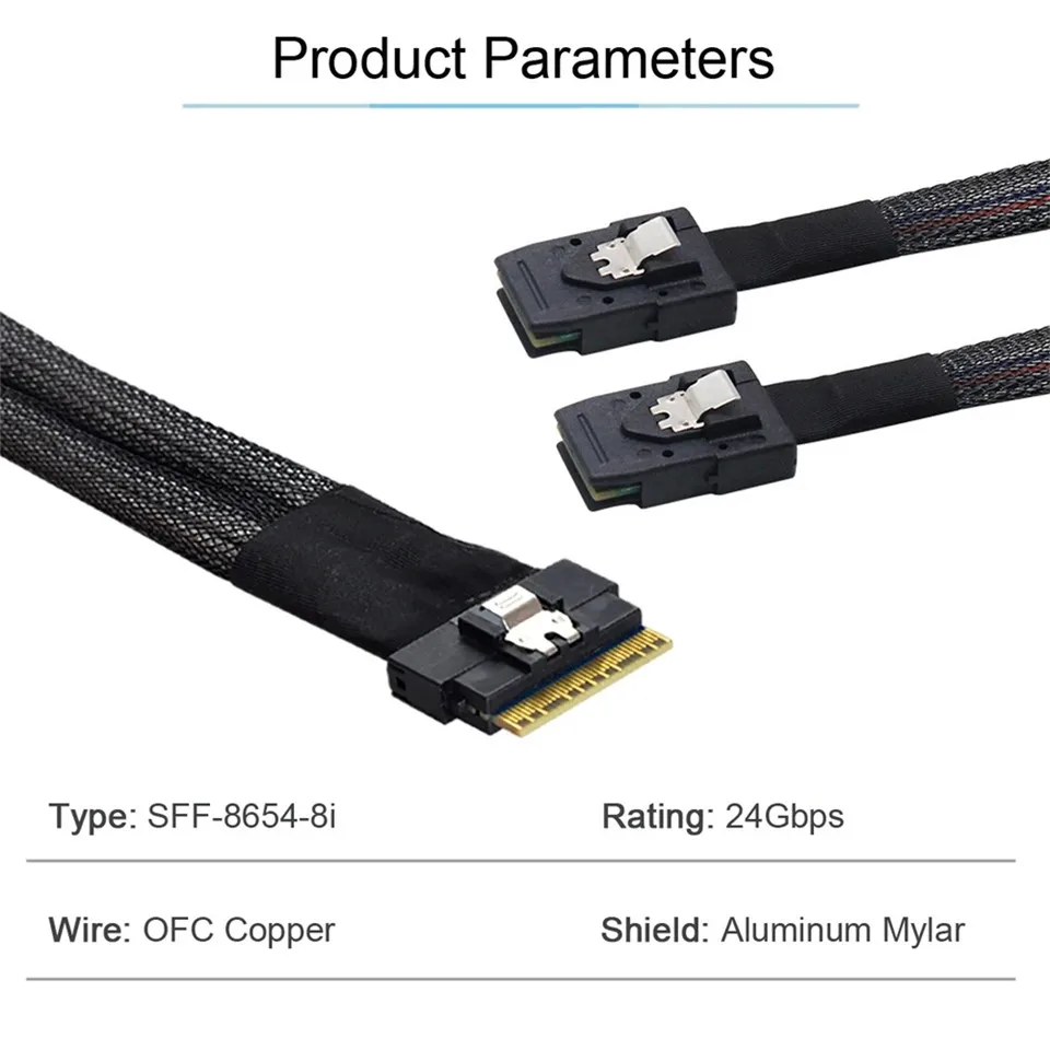 Cabo Pci-e Ultraport Slimline Mini Sas Slim 4.0 Sff8654 8i 74pin para Dual Sff9087 Pci-express