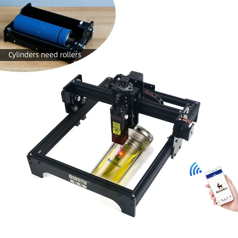 

Diaotu T1 Laser Engraving Machines Cylindrical Laser Engraver for Cup Bottle Cylinder Y-axis Rotary Roller for Cans Eggs