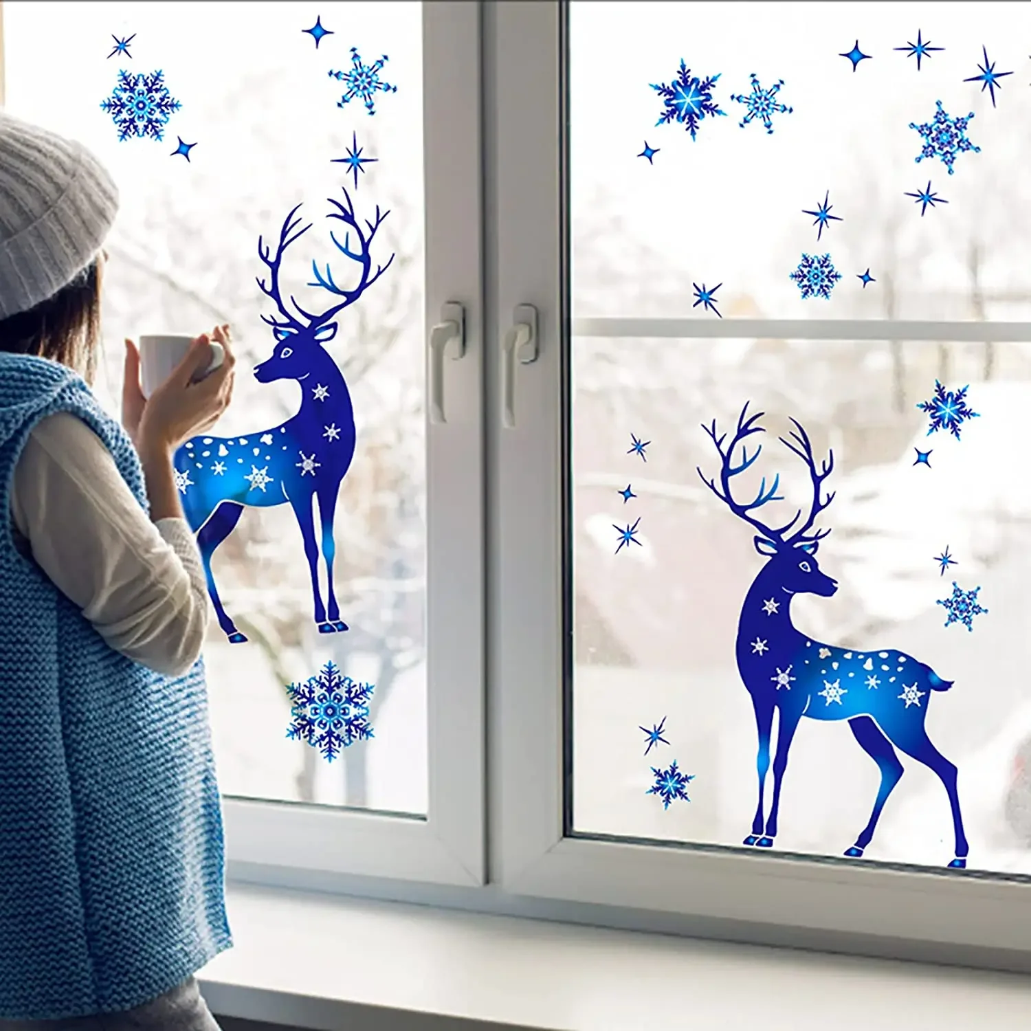 

Christmas Snowflake Window Sticker Christmas Wall Stickers Room Wall Decals Snowflake Santa Claus Reindeer Decals for Christmas