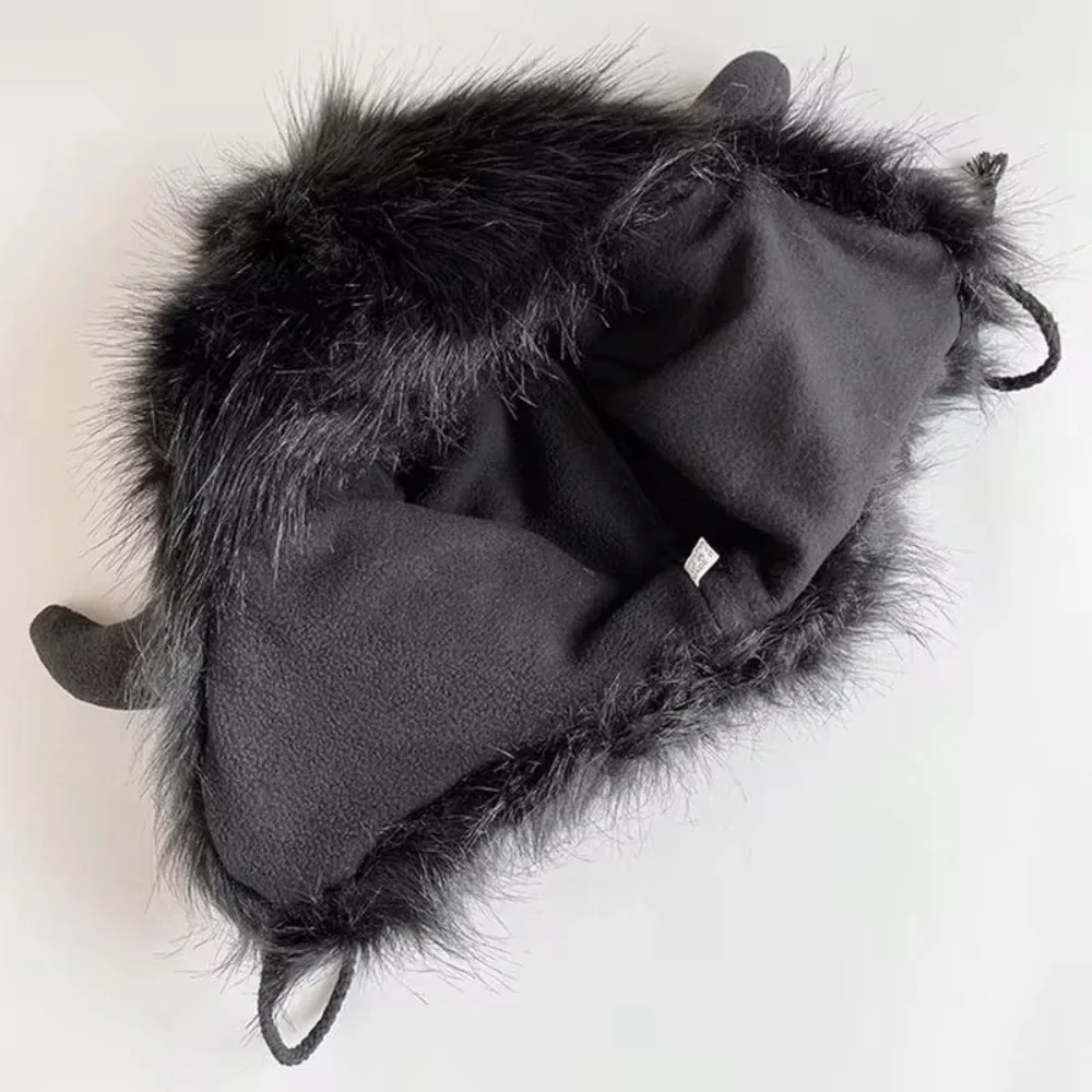 Hochwertiger Unisex Bullhead Plüsch hut mit Hörnern flauschiger Bison hut wind dichter dicker lustiger Hut – Detail 6