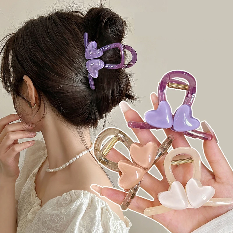 

Elegant Jelly Color Heart Shape Hair Clips for Women Girls Sweet Transparent Acrylic Hair Claws Crab Accessories Hairpin