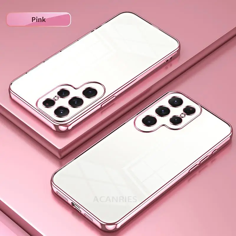 thumbnail image 1 of S 24 23 22 21 Luxury Plating Transparent Case For Samsung Galaxy S24 S23 S22 S21 Fe Plus Ultra 5g Silicone Back Cover S23fe, 1 of 5