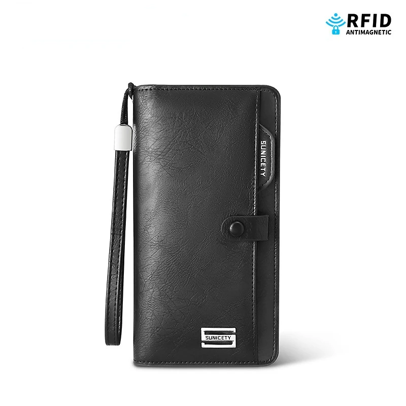 Anti theft brush, multi card slot, large capacity, long men's business wallet, zipper, multi-function mobile phone bag
