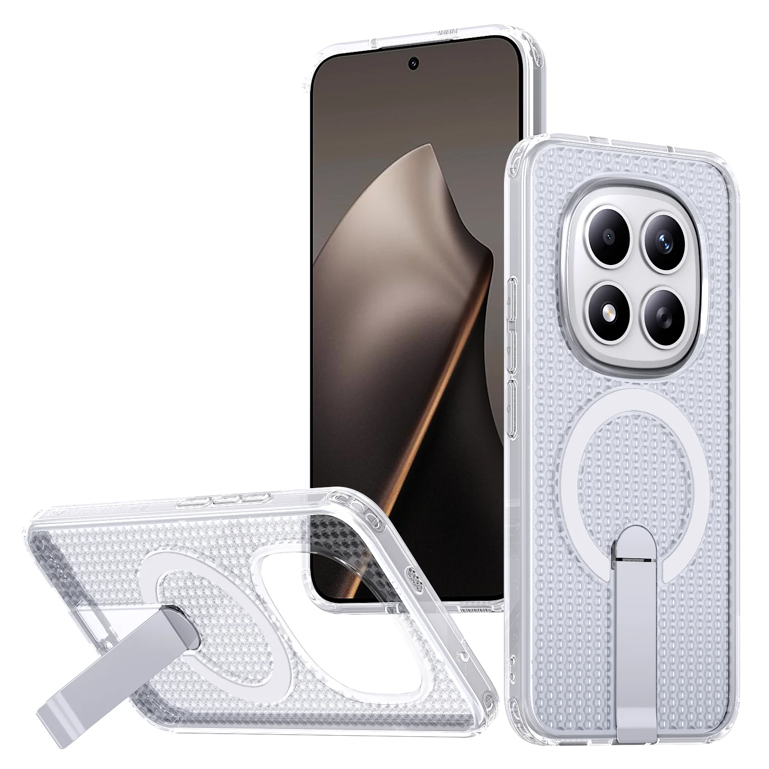 Magnetic Honeycomb Heat Dissipation Phone Case with Built-in Stand and Car Mount Support