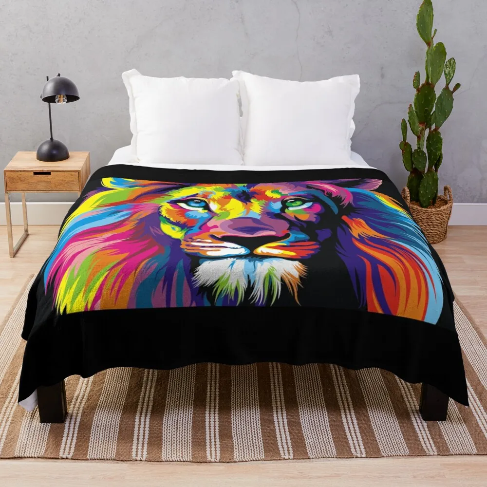 

Banksy Rainbow Lion Graffiti Pop Art Painting Throw Blanket crochet crochet blankets for bed blankets for baby