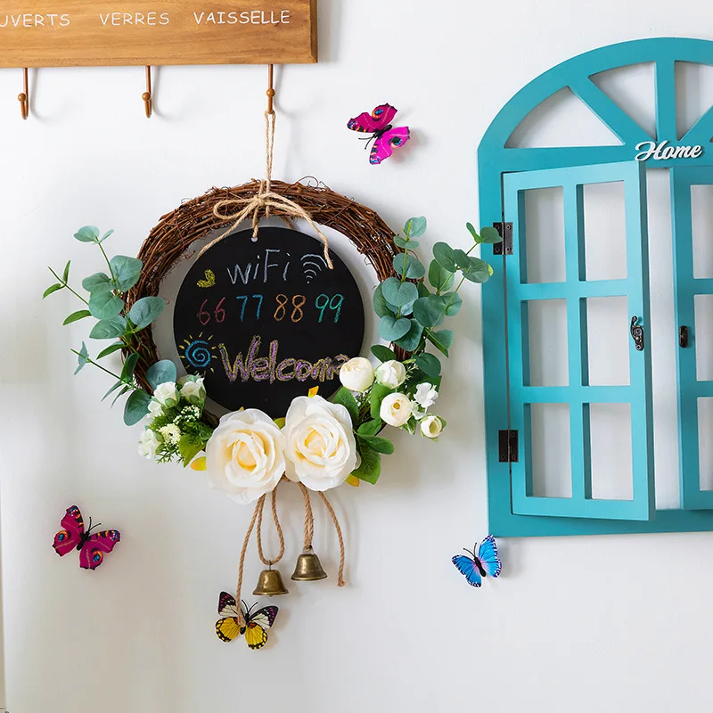 

Rattan Wreath Pendant Rustic Weddin Blackboard Decoration Message Board Home Door Hanging Ornament Spring Party Decoration