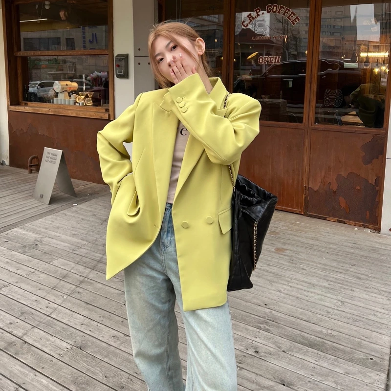 

Женский двубортный Блейзер, желтый пиджак в Корейском стиле, весна 2024
