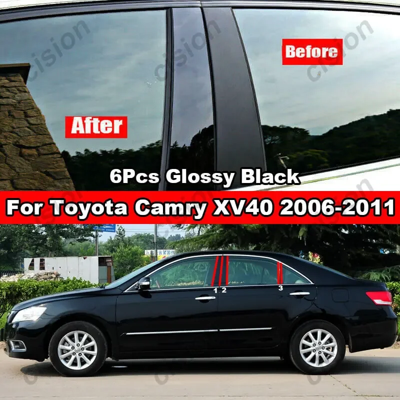 For Toyota Camry XV40 XV50 XV70 2006- 6Pcs Car Window Door Column B C Pillar Post Cover Trim Black Mirror Effect PC Sticker