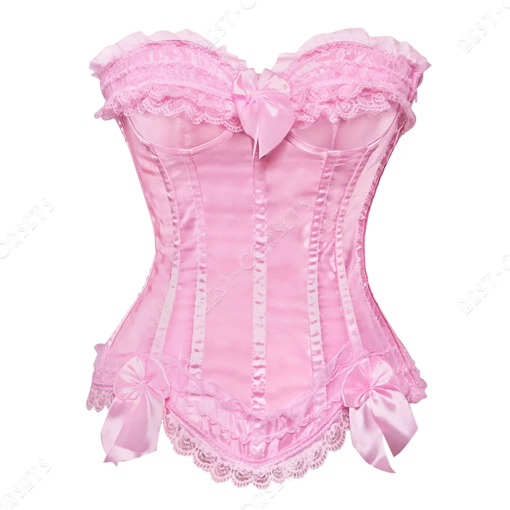 Sexy Pink Leopard & Lace Corset Bustier - Plus Size Gothic Floral Lingerie