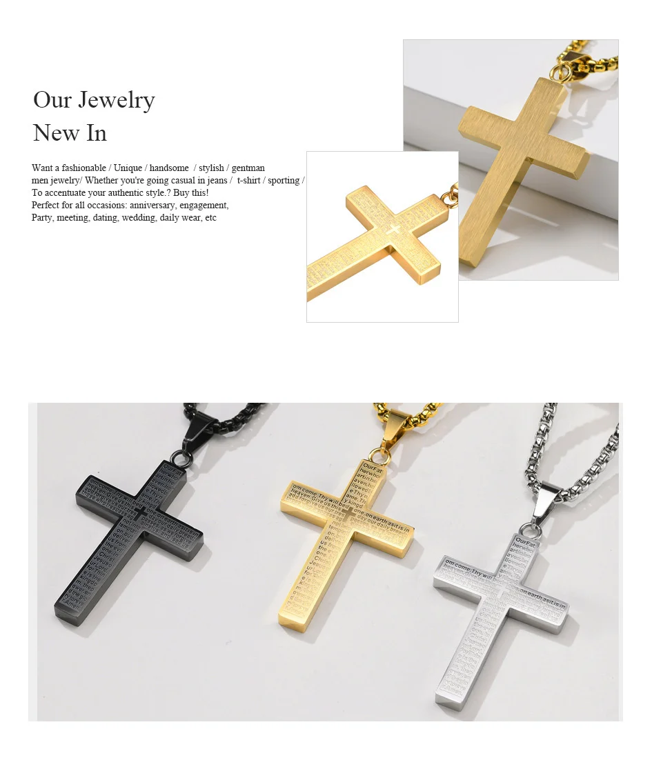 Männer Kreuz Halskette, Skizziert Kreuz Herren Anhänger, Edelstahl Hohl Kruzifix Umriss, Jesus Religiöse Bestätigung Schmuck – Detail 7