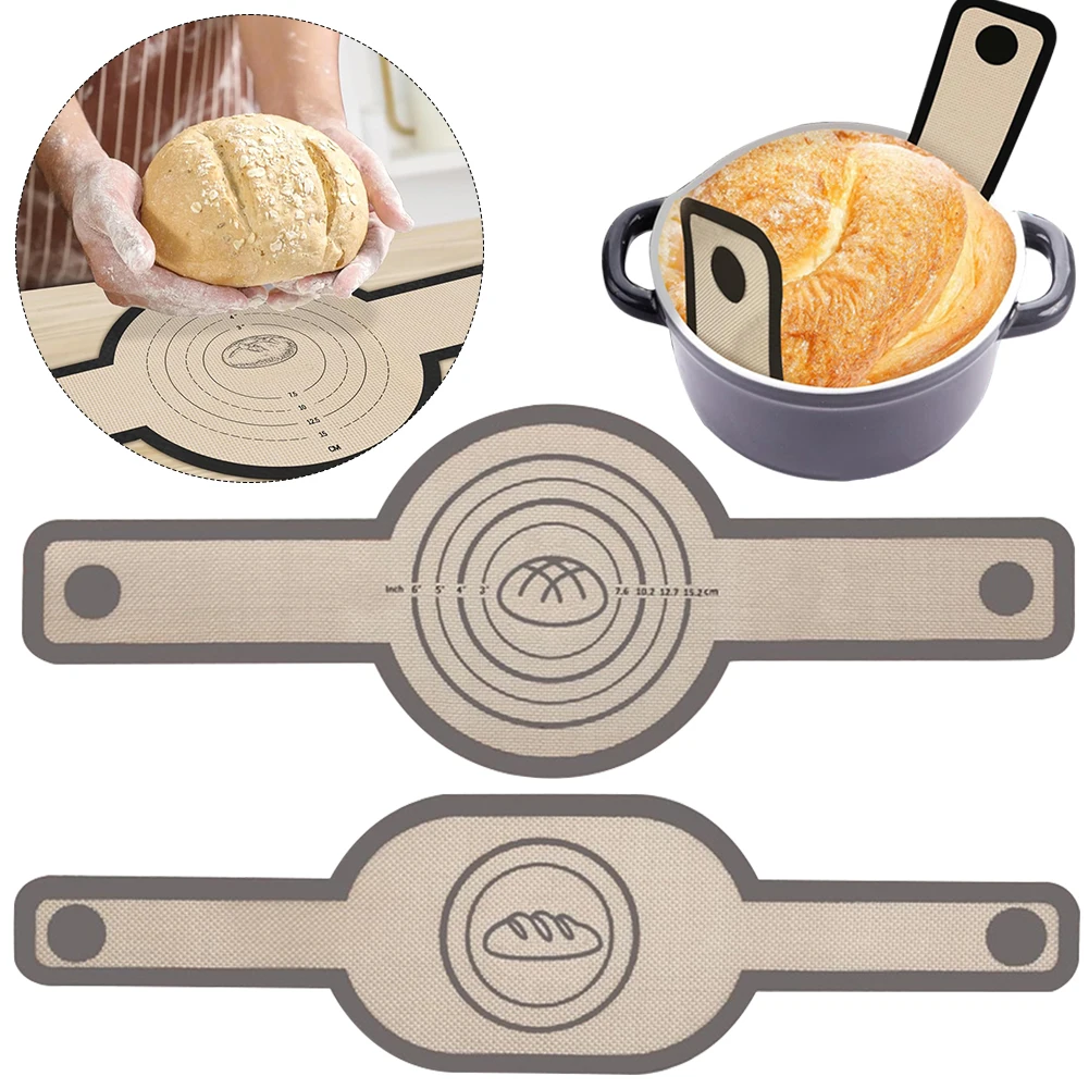 

2Pcs Bread Baking Mat Reusable Non-Stick Baking Mat for Dutch Oven Easy To Clean Bread Baking Long Handles Sling Bakery Supplies