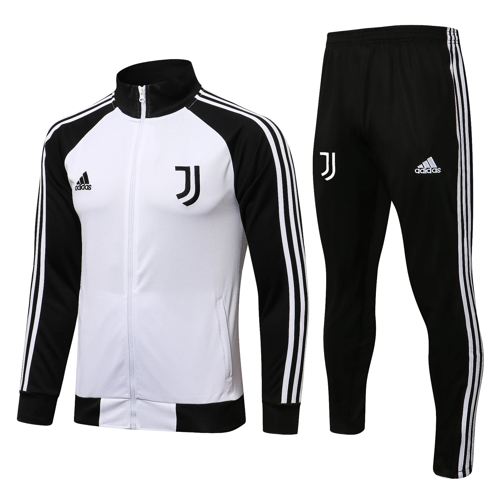 Adidas Soccer Jerseys Men Professional Full-sleeved Fashionable Striped Zippered Sportswear Football Training Suit White Black