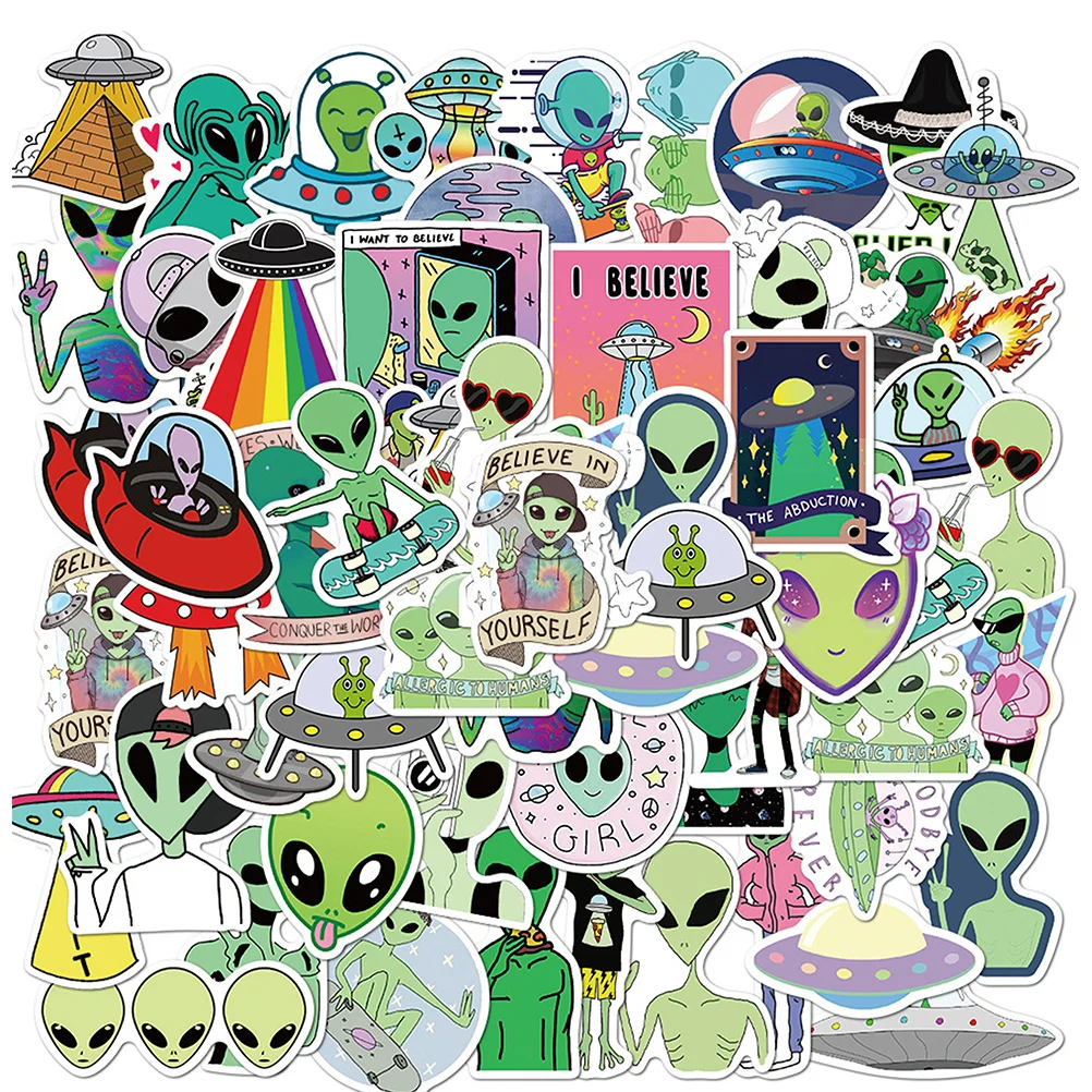 

2 Sets Alien Stickers Self-adhesive Laptop Carrying Case Stationery Aliens Themed Cartoon Suitcase