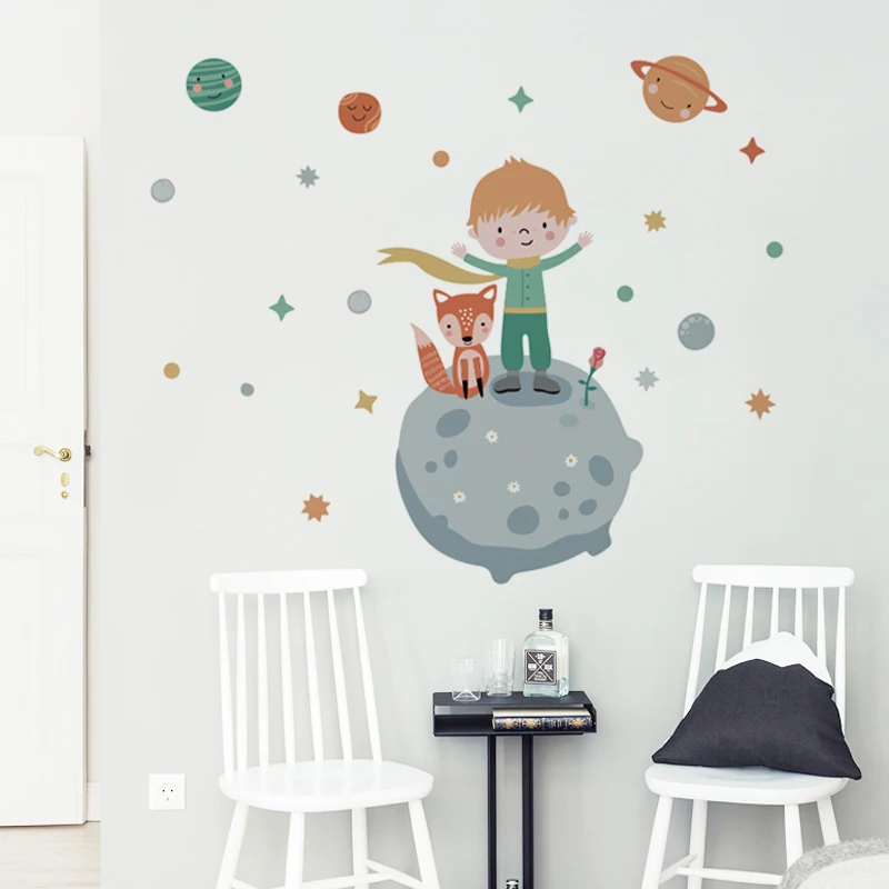 Autocollants muraux animaux, planètes, avions, peinture auto-adhésive,  étoiles de ciel, autocollants d'astronautes, pour chambre d'enfant de  garçon de maternelle - AliExpress